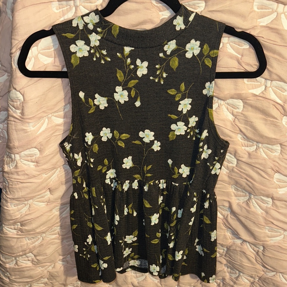 Floral Sleeveless Top - Black and White